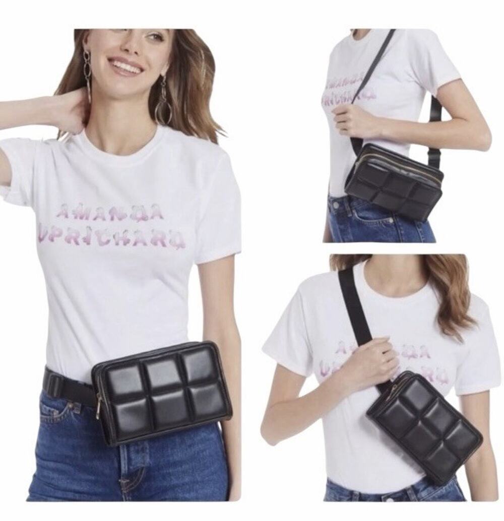 Amanda Uprichard Black Quilted Faux Leather Belt Bag Fanny Pack NWT